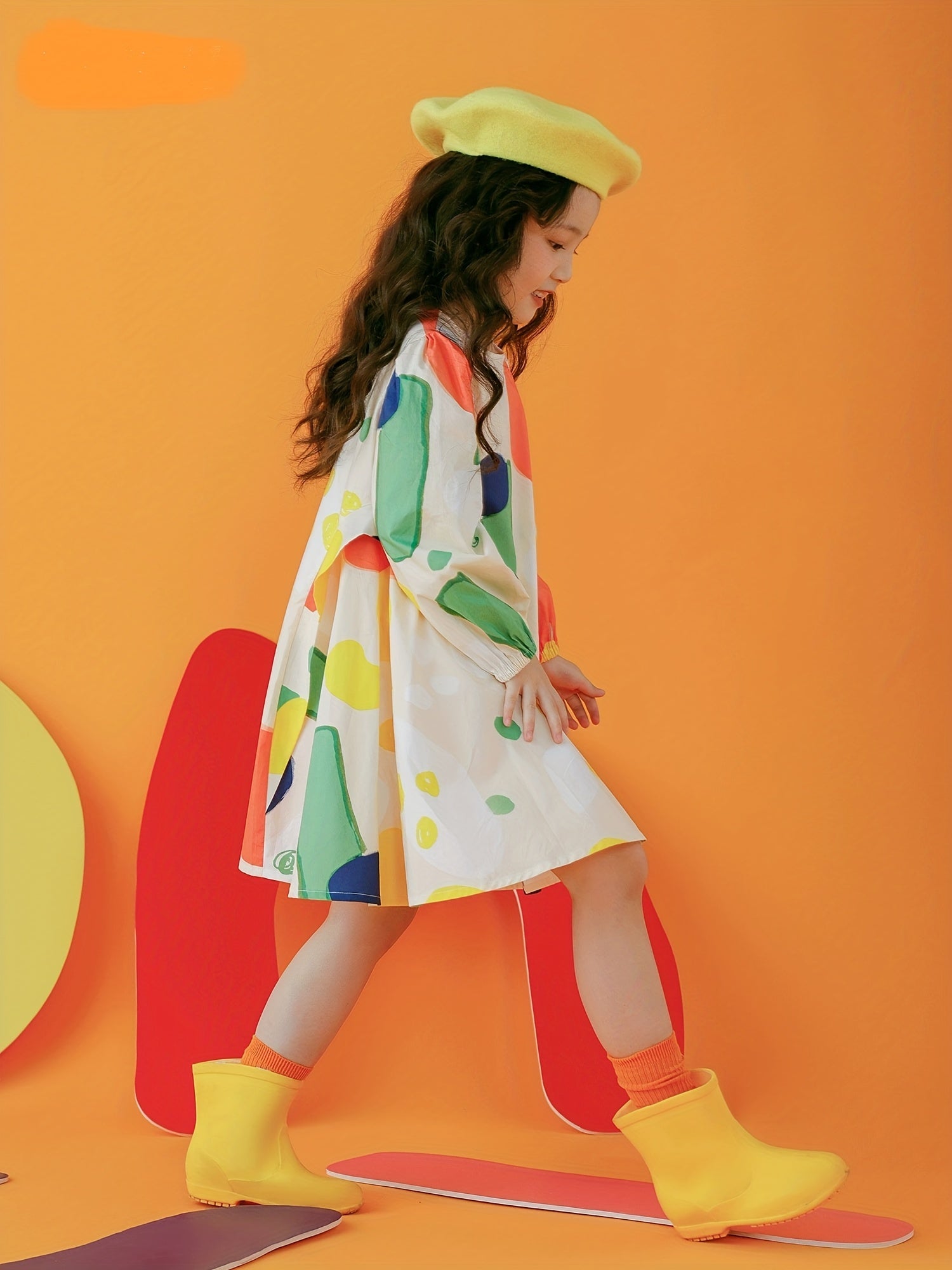 Girls Full Print Long Sleeve Casual Dress for Spring