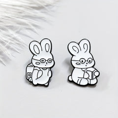 Cute Rabbit Glasses Brooch Pin Cartoon Badge for Backpacks Sweaters Jackets