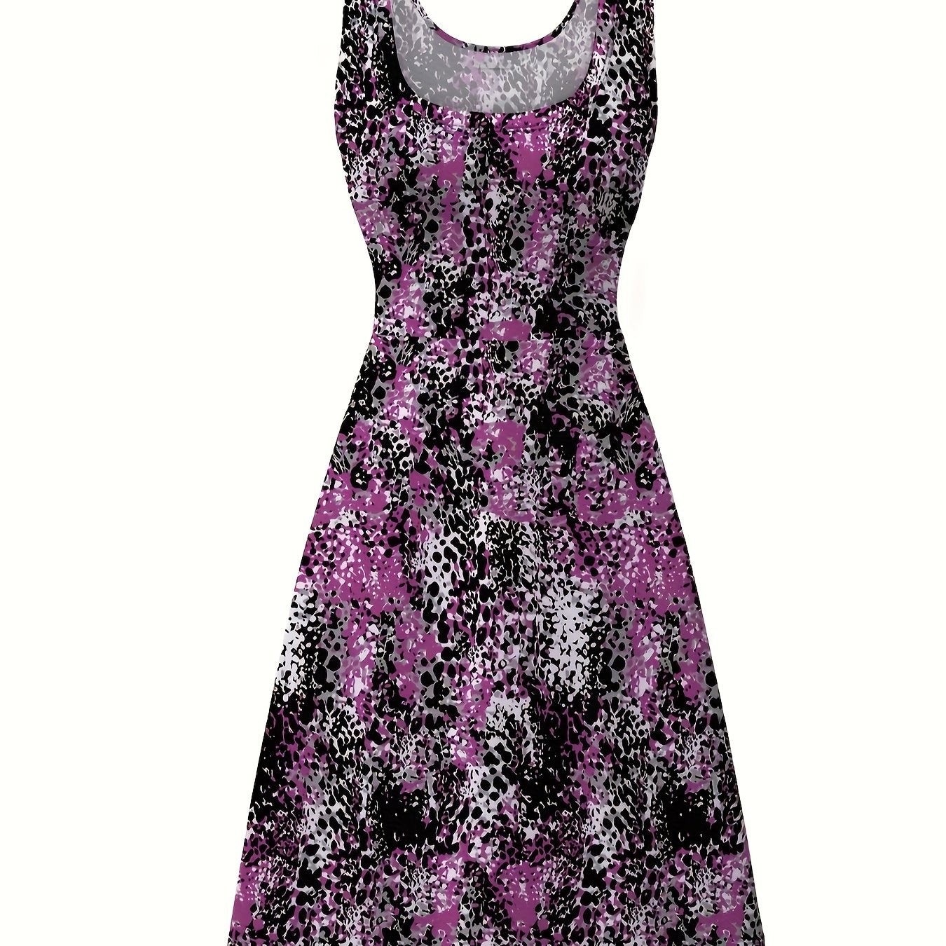  Leopard Print Round Neck Tank Dress