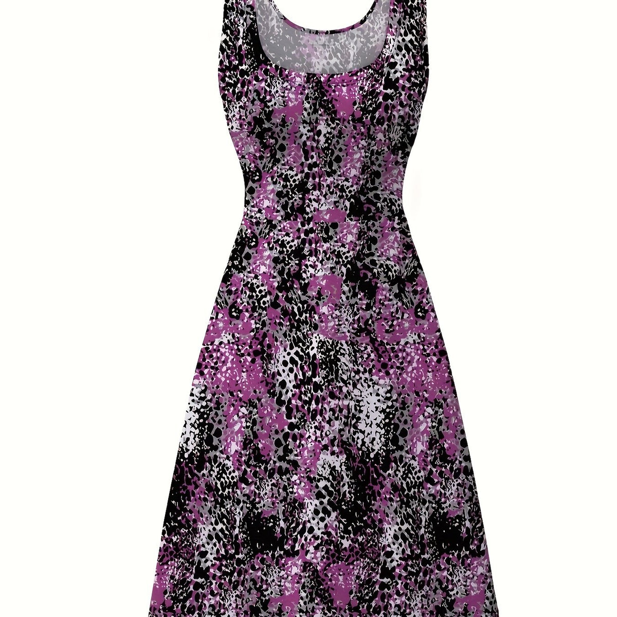 Leopard Print Round Neck Tank Dress