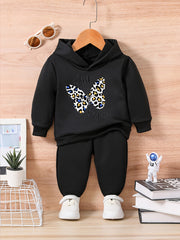 Baby Butterfly & Letter Print Casual Outfit Set