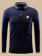 Crane Print Men's Casual Long Sleeve Polo Shirt
