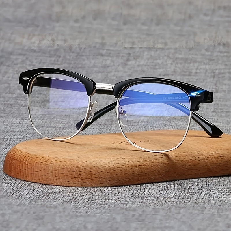 Semi Rimless Rectangle Glasses Frame for Men Women