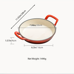 1pc 20 Enameled Cast Iron Skillet Orange & Small Cast Iron Skillets BBQ Safe Pan