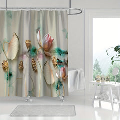 Lotus Pattern Shower Curtain Waterproof Polyester Bath Curtain