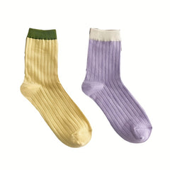 Colorblock Crew Socks Breathable Mid Tube Stockings