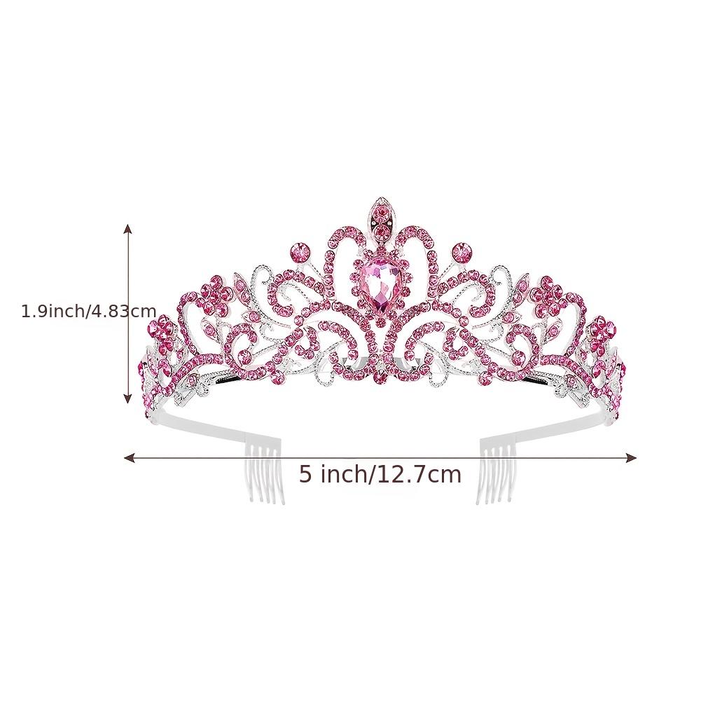 Pink Crystal Tiara Crown Women Girls With Combs