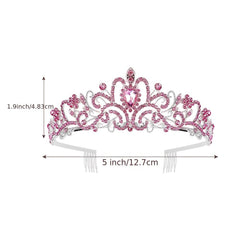 Pink Crystal Tiara Crown Women Girls With Combs