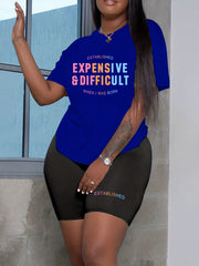  Slogan Print Short Sleeve Top & Shorts Set