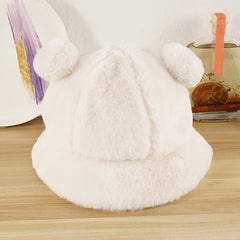 Women Plush Panda Bucket Hat with Ear Protection for Winter