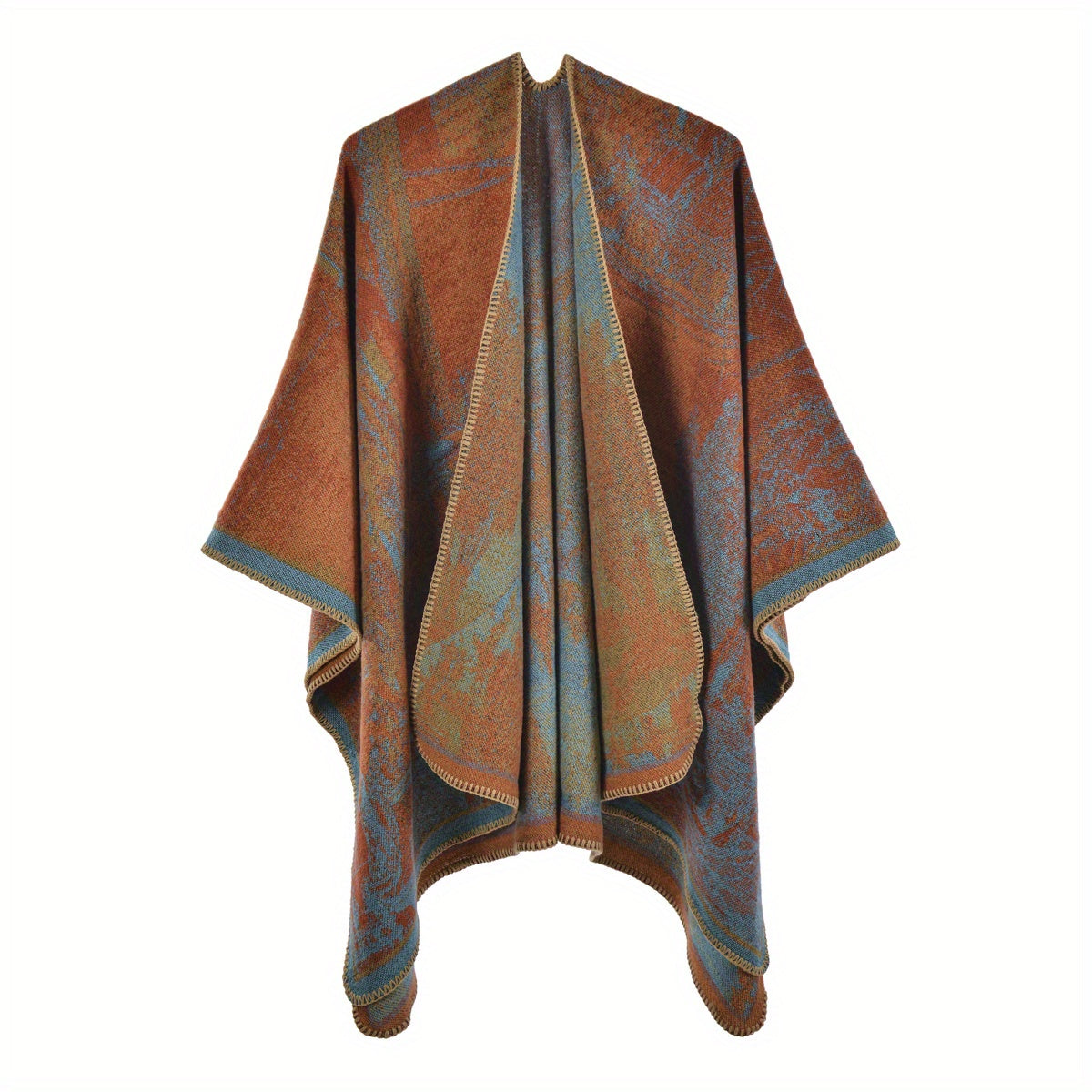 Striped Jacquard Hoodie Shawls Thick Warm Poncho Vintage Cardigan