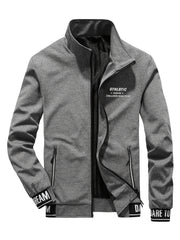 Men's Slim Fit Alphabet Print Zipper Stand Collar Jacket