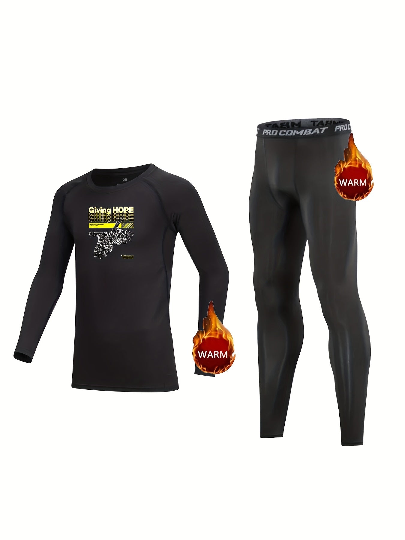 2pcs Kids Compression Fleece Sets Crew Neck Pullover Elastic Waist