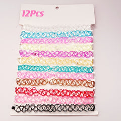 12pcs Chokers Pendant Stretch Elastic Jewelry Henna Tattoo Cosplay Hair Accesor