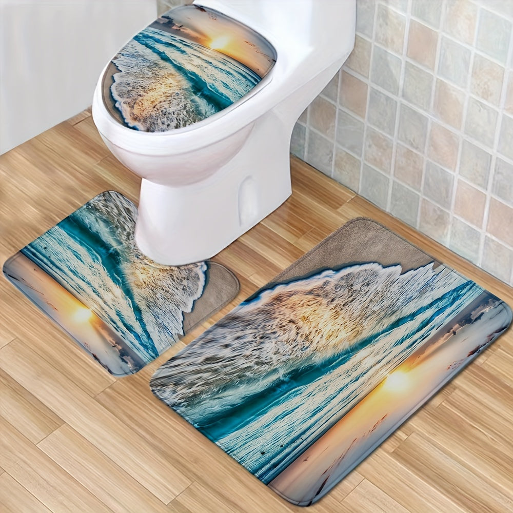 Dawn Sea Wave Shower Curtain & Mat Set