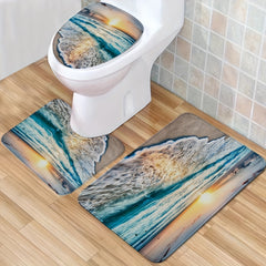 Dawn Sea Wave Shower Curtain & Mat Set