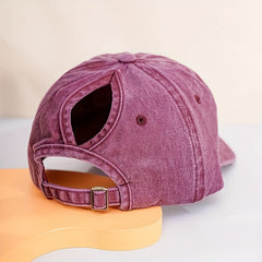 Ponytail Washed Baseball Cap Solid Sun Hat Dad Hat