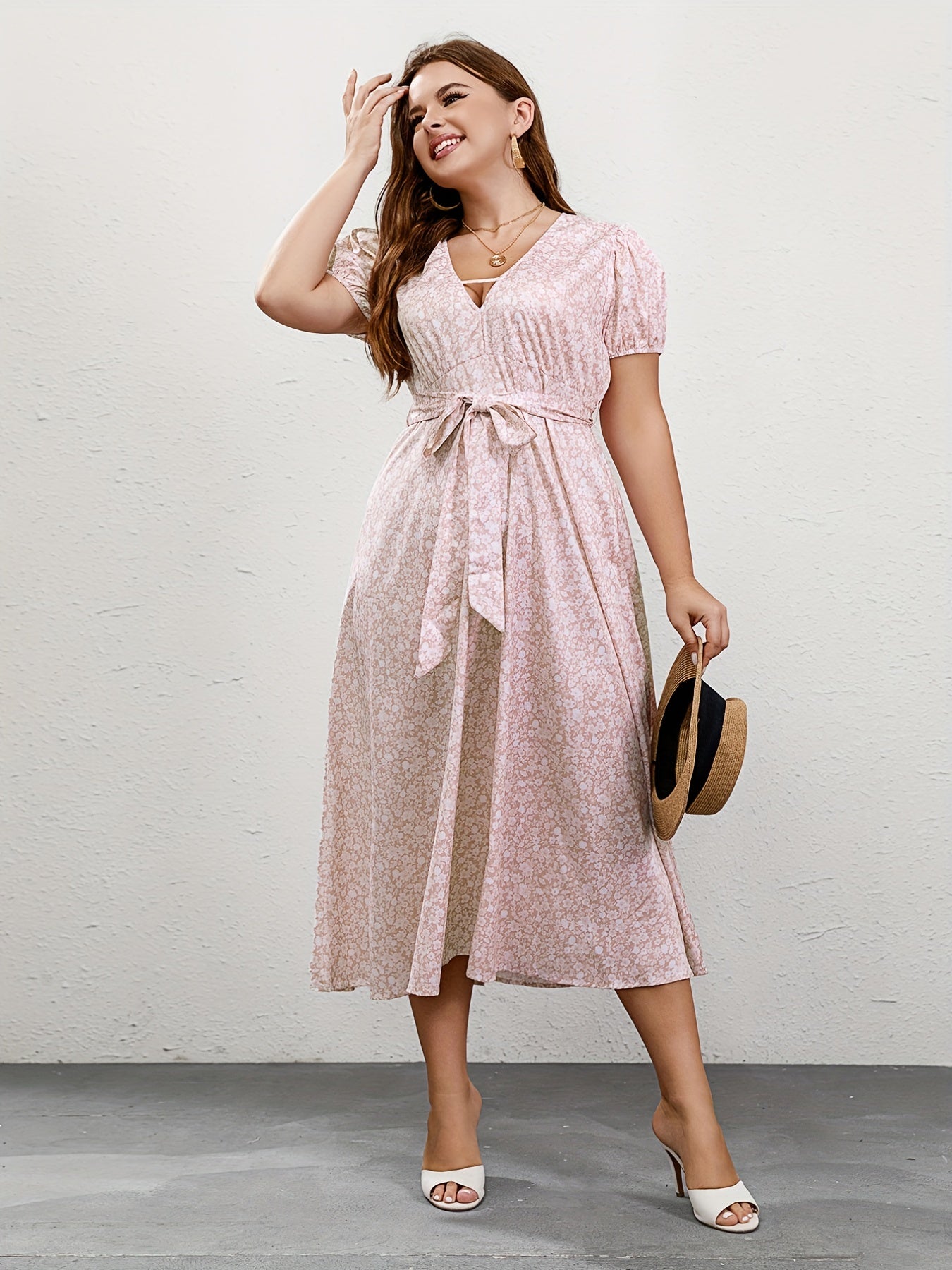  Floral Print Maxi Dress Women's Short Sleeve Boho Dress