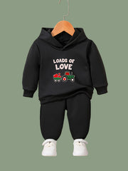 2pcs Heart Truck & LOADS OF LOVE Graphic Hoodies Pants Set