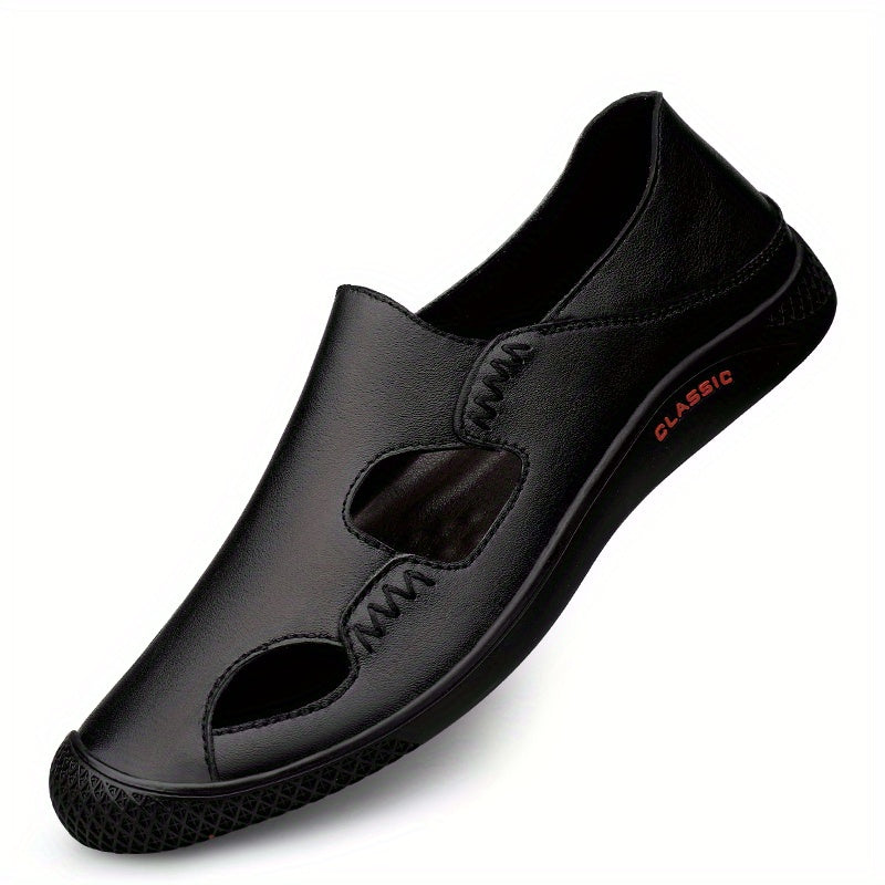 Men's Breathable No Tie Lace Cut Out Leather Shoes
