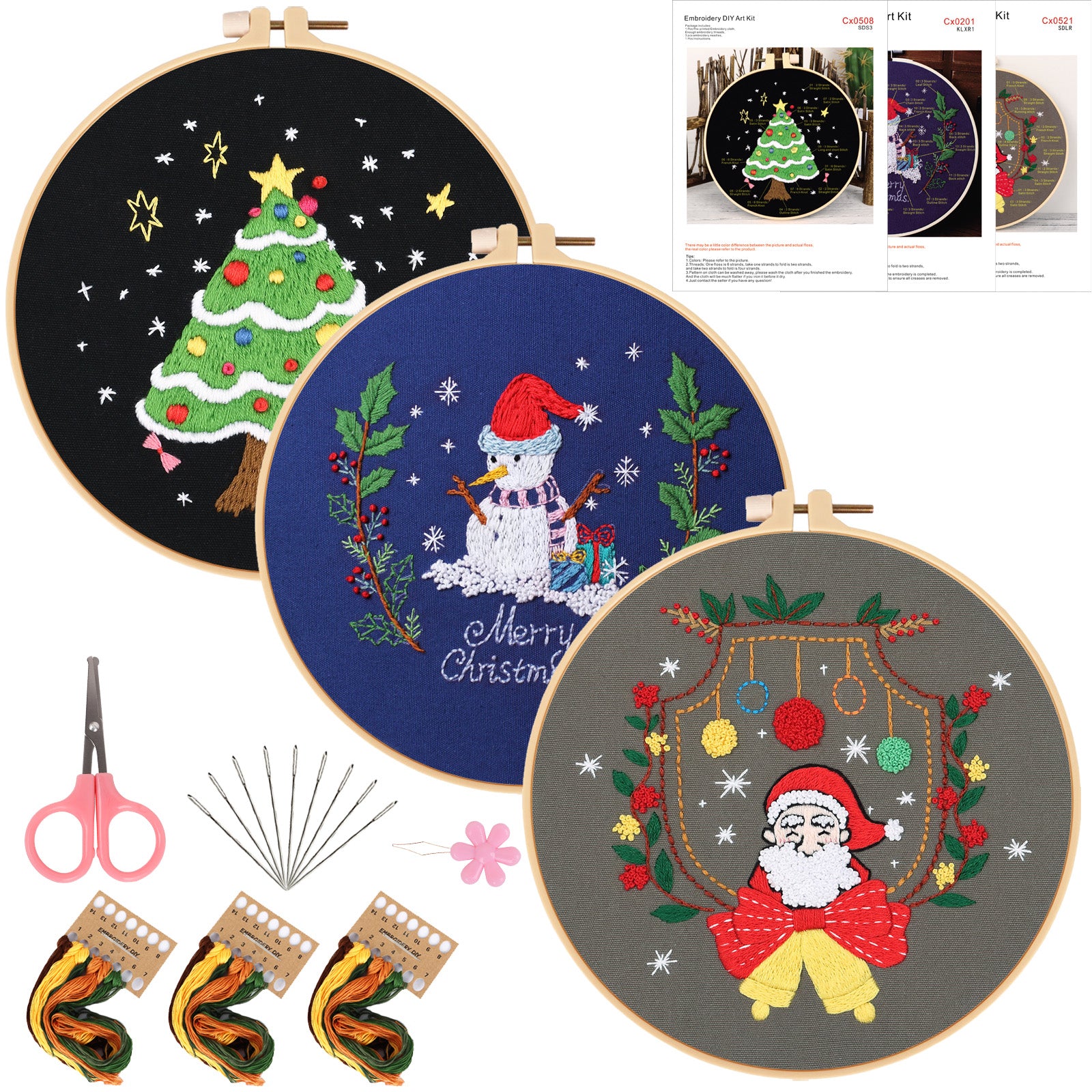 Embroidery Kit Merry Christmas Pattern 1 Hoop 7 9 Inch DIY Gift