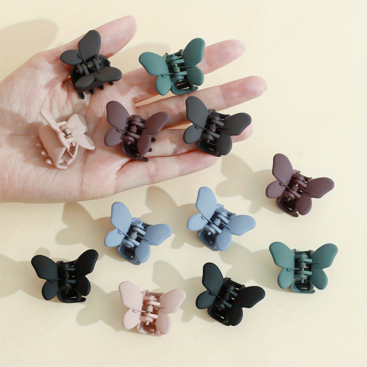 12pcs Matte Mini Butterfly Shape Hair Claw Plastic Shark Claw Hair Accessories