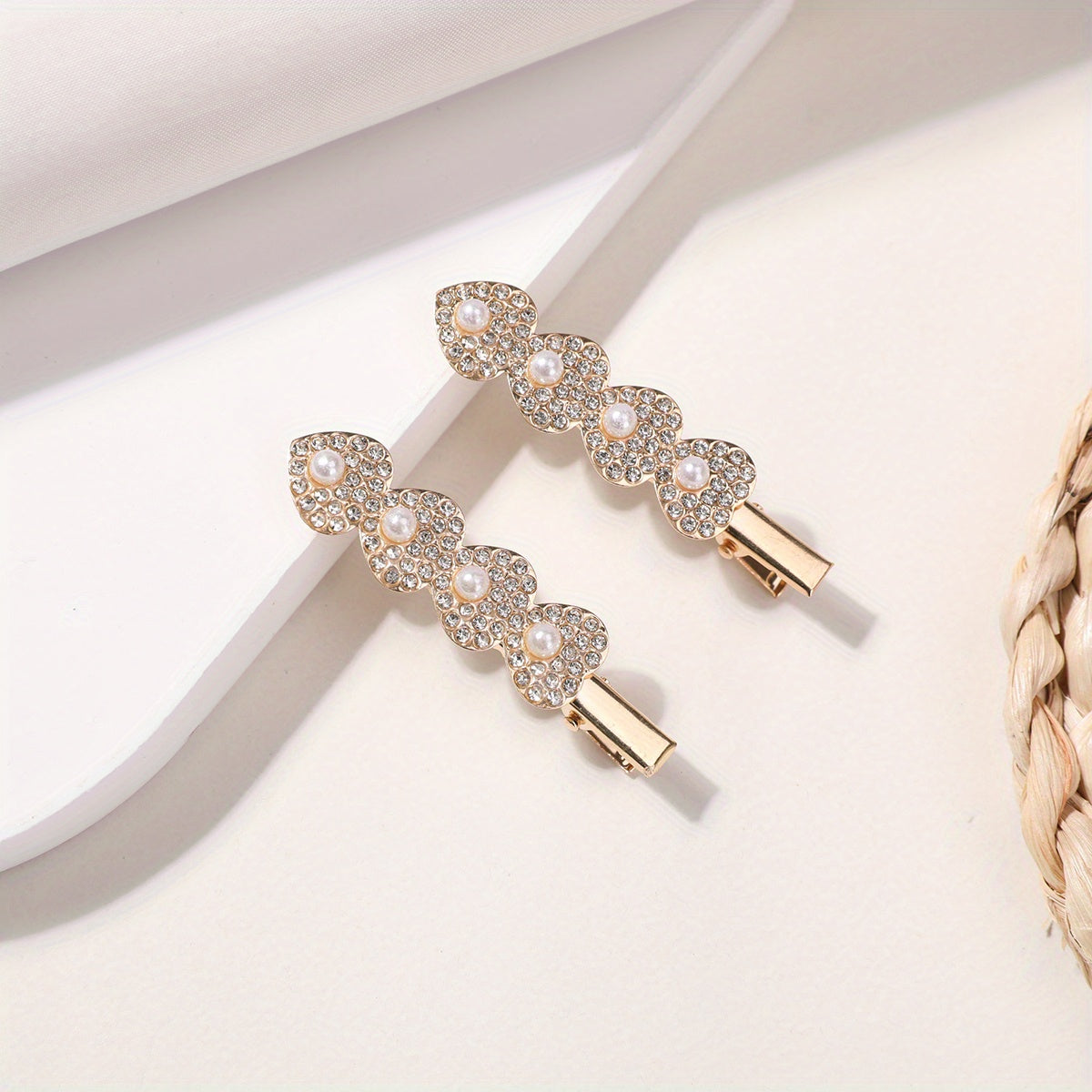 Glitter Heart Hair Clip Bobby Pin Barrette Rhinestone Faux Pearl Hair Slides