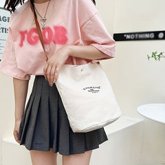 Casual Canvas Bucket Bag Large Capacity Shoulder Bag
