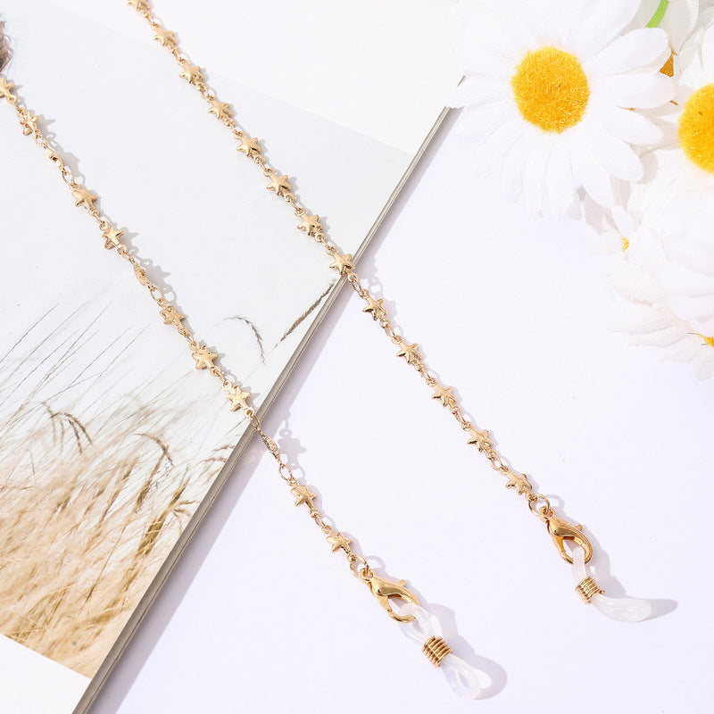 Metal Glasses Chain Colorful Pearl Rhinestones Mask Chain Glasses Lanyard
