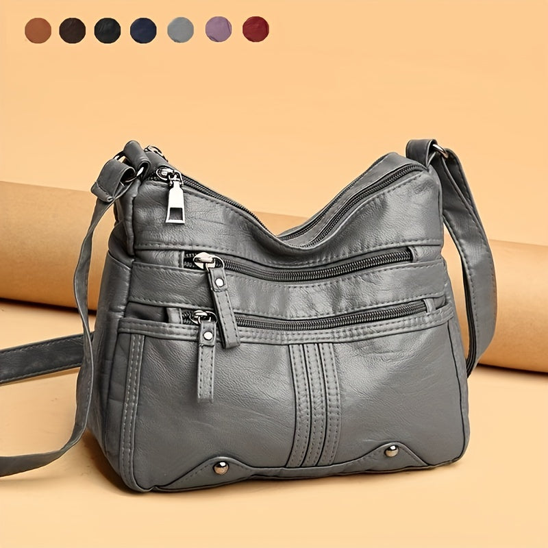 Studded Decor Crossbody Bag Women's Pocket Purse PU Leather Shoulder Bag