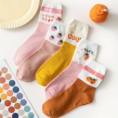 5 Pairs Fruit Print & Breathable Mid Tube Socks Women's Stockings