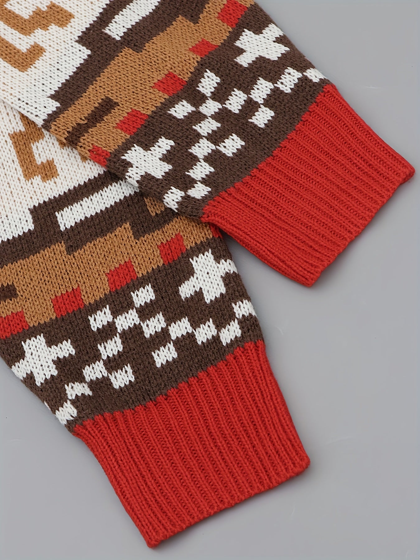  Christmas Sweater Colorblock Graphic Print High Neck Jumper