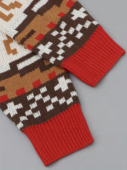  Christmas Sweater Colorblock Graphic Print High Neck Jumper