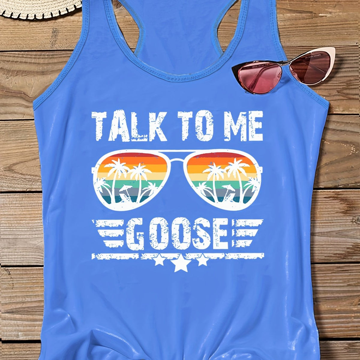  Tank Top Women's Slogan & Coconut Tree Sunglasses Print Vest Top