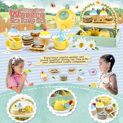 Wooden Tea Party Playset with Kitchen Accessories for Ages 3