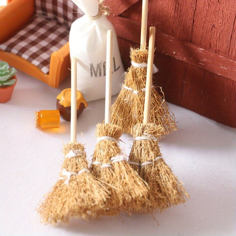 1:12 Scale Broom Realistic Straw Bristles Wood Handle Dollhouse A