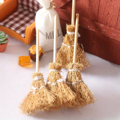 1:12 Scale Broom Realistic Straw Bristles Wood Handle Dollhouse A