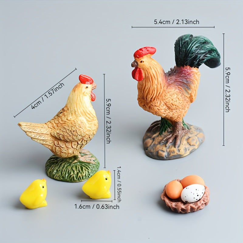8pcs Resin Farmhouse Figurines Set - Rooster & Hen with Chicks DIY Decor