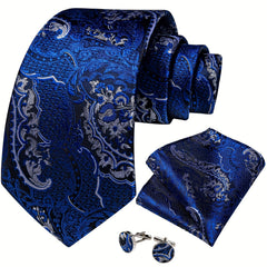 DiBanGu Classic Navy Men's Tie Paisley Floral Necktie Set