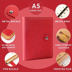 Retro Loose leaf Metal Clip & Pen Holder Leather Business Notebook