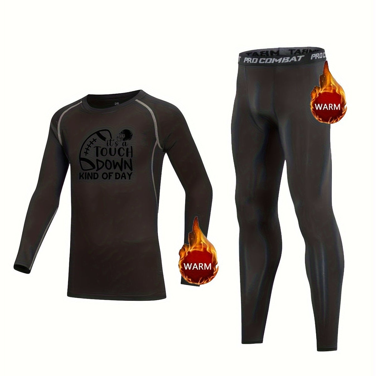 2pcs Kids Compression Fleece Sets Football & Letter Pattern Crew Neck