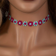 Colorful Flower Fabric Ladies Choker Necklace - Party Favors