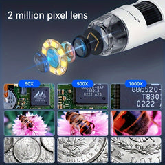 3 HD Digital Microscope 50-1000X Magnification 8 LED Illumination 2MP Lens