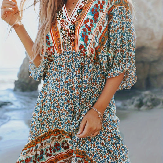  Colorblock Paisley Floral Maxi Dress
