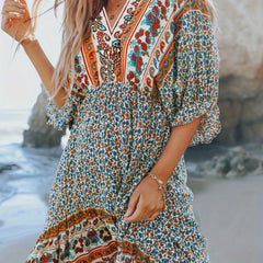  Colorblock Paisley Floral Maxi Dress