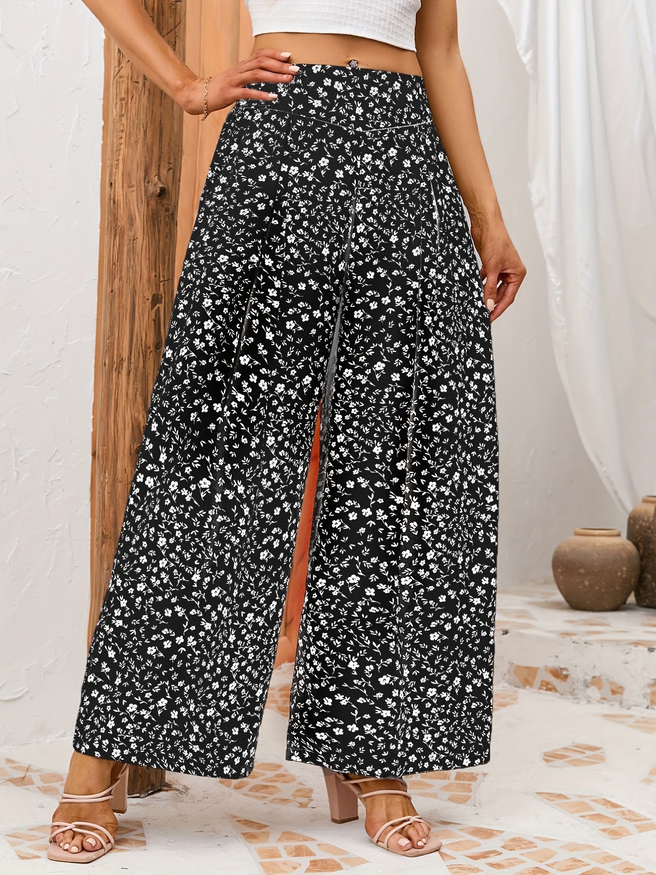 Floral Wide Leg Pants Spring Summer Casual Loose