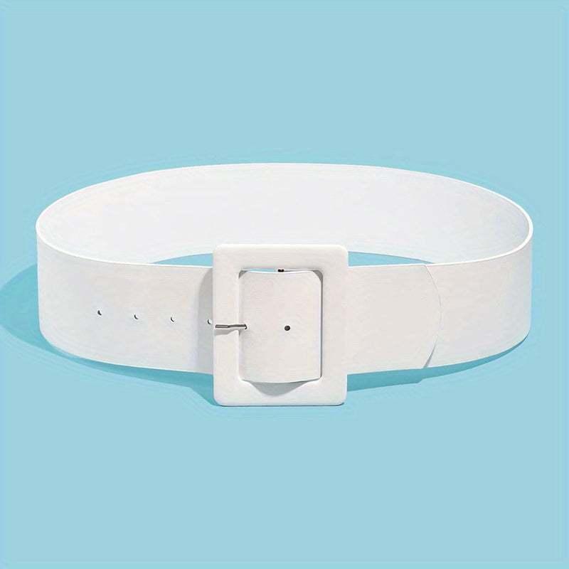 Wide PU Leather Belt Square Pin Buckle Vintage Dress Coat Girdle Women