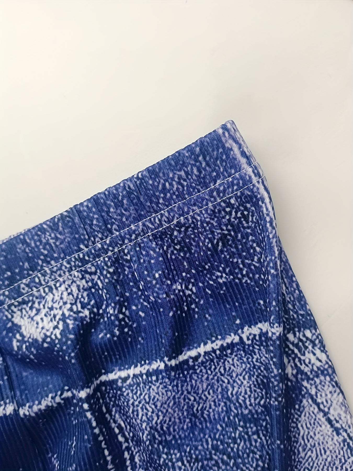  Denim Print Elastic High Rise Crop Leggings