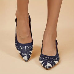 Colorblock Chunky Heels Breathable Knit Point Toe Pumps