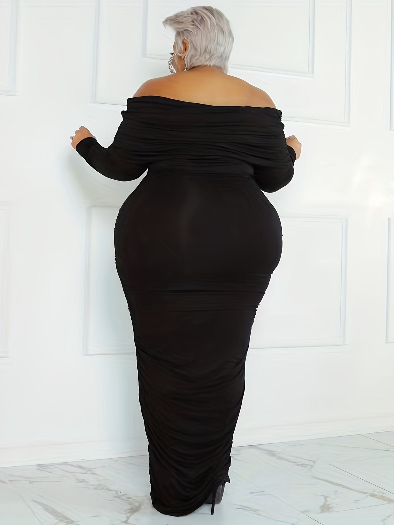  Off Shoulder Long Sleeve Maxi Dress